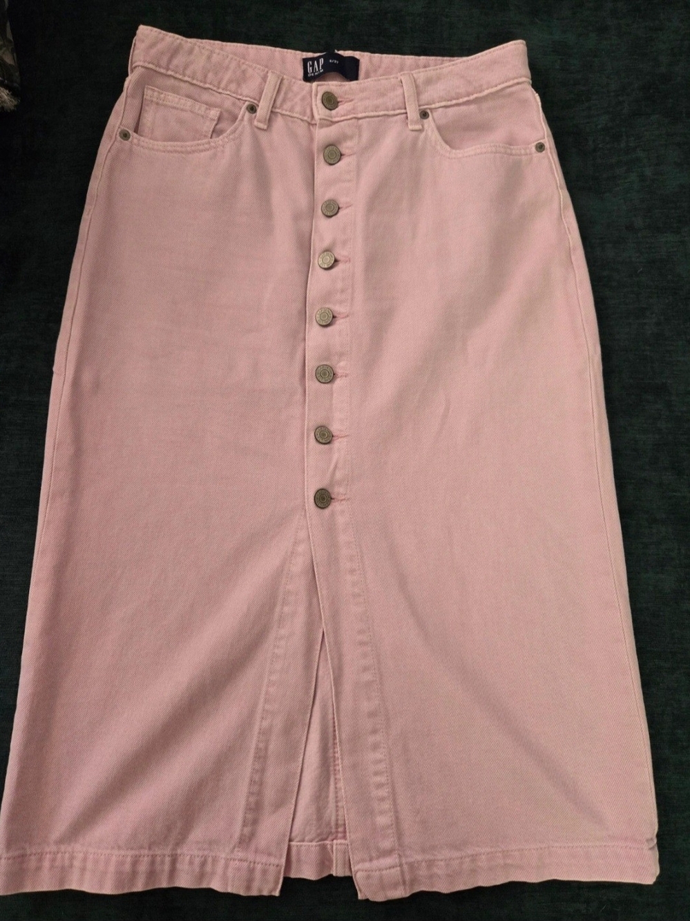 GAP Dusty Pink Button-Front Midi Denim Skirt